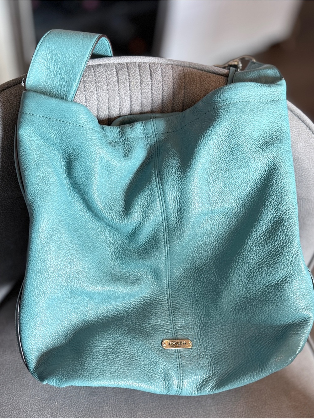 Coach Turquoise Pebbled Leather Shoulder Hobo